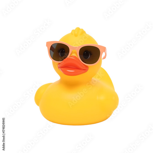 Funny yellow rubber duck wearing stylish sunglasses, ready for summer fun