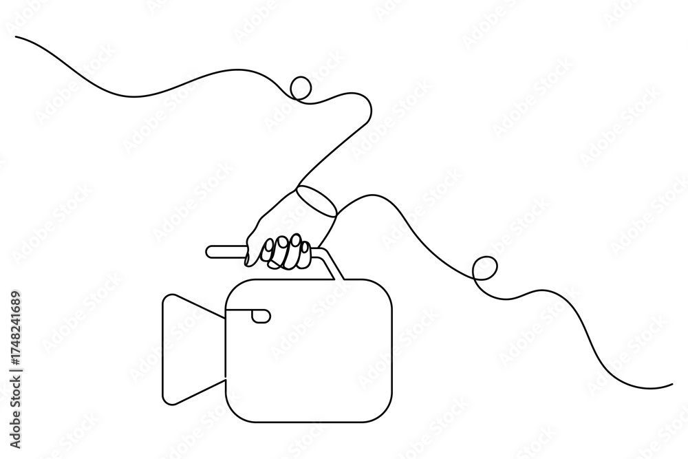 Obraz premium Video camera continuous one line drawing in minimalist outline style illustration.
