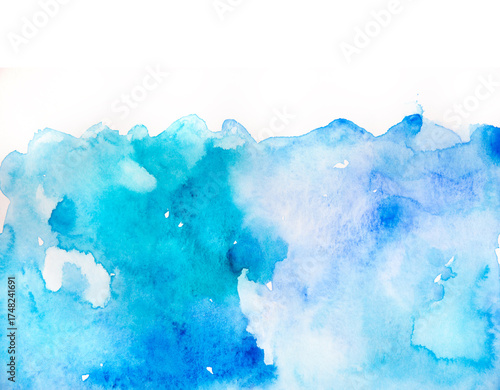 Real Hand Drawn Watercolor Blue Wet Spots Background