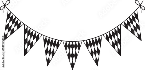 Black and white diamond patterned bunting flags party celebration