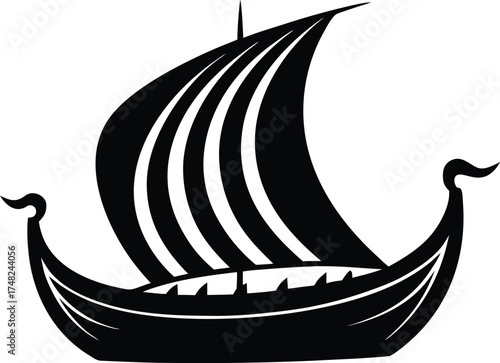  viking ship illustration, medieval boat symbol  