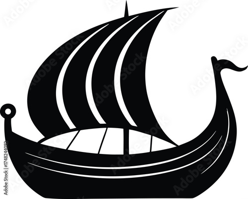  viking ship illustration, medieval boat symbol  