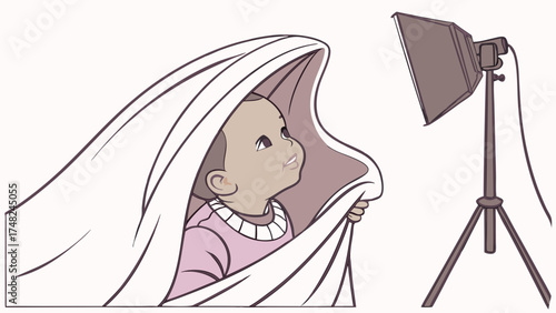 A Child Gazing in Delight Illuminated by Professional Photography Lighting.