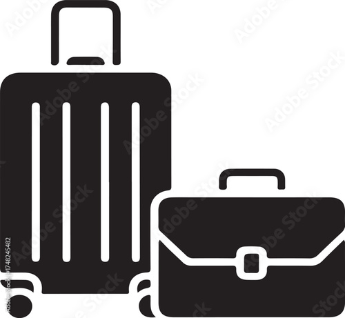 Black silhouette of rolling luggage and briefcase suitcase travel