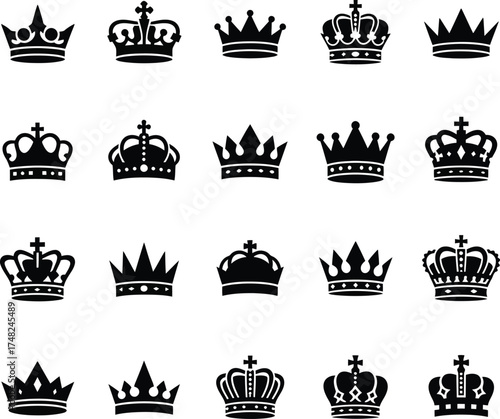 A luxurious vector set of royal crown icons, a heraldic collection of king and queen symbols for design and illustration