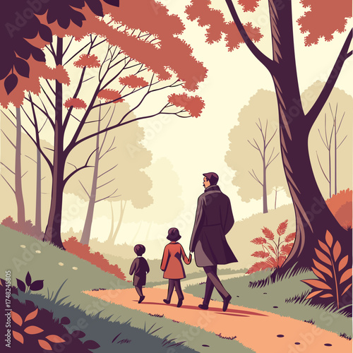 A stroll in the autumn forest with family.