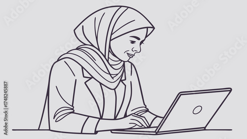 A Woman Working on a Laptop Digital Illustration.