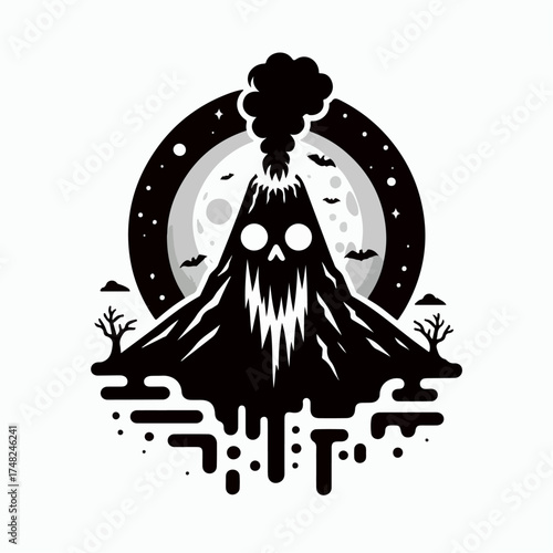 Illustration of a scary erupting volcano