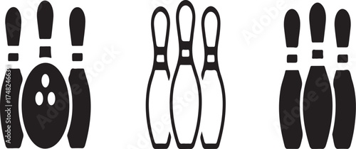 Bowling pins and ball silhouettes black and white bowling ball sport