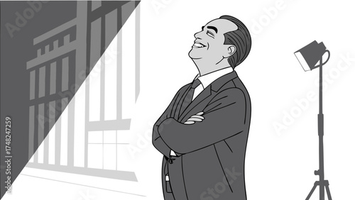 Business Professional Smiling Up at the Light.