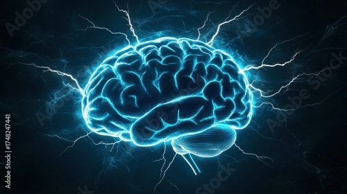 Detailed illustration of a glowing human brain.