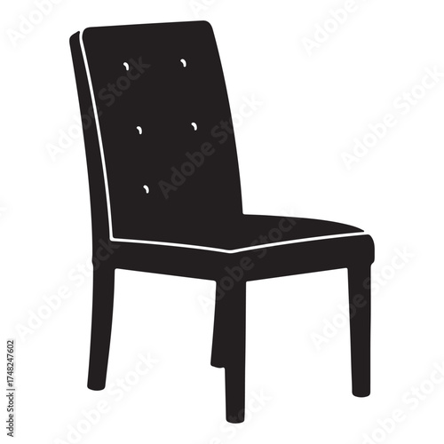 Elegant Black Dining Chair Illustration with Padded Back for Interior Design Projects and Furniture Catalogs