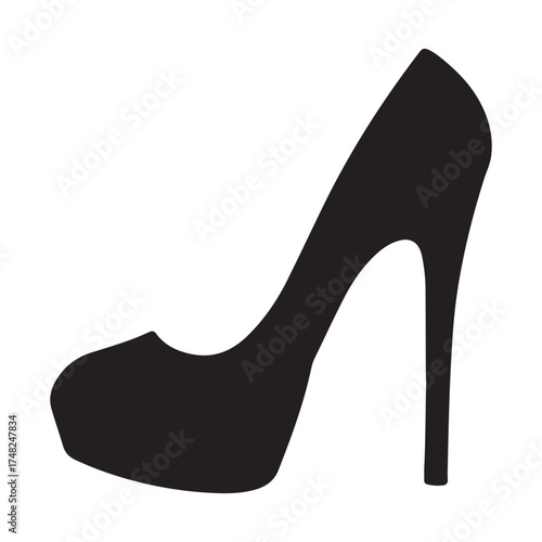 Elegant black high heel shoe silhouette on white background fashion statement and stylish footwear for women with a modern design