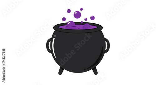A cartoon image shows a black cauldron filled with purple liquid and bubbles, evoking a witch's brew.