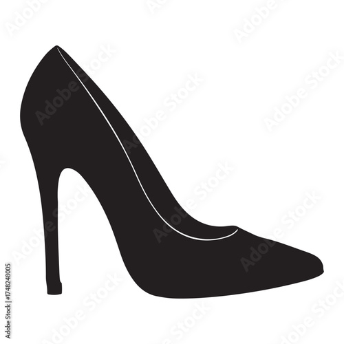 Elegant Black High Heel Shoe Illustration for Fashion and Design Projects Silhouette of a single stiletto pump