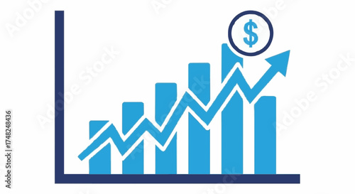 Bar graph showing upward trend with dollar sign