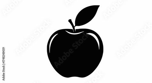 Black silhouette of an apple with a leaf