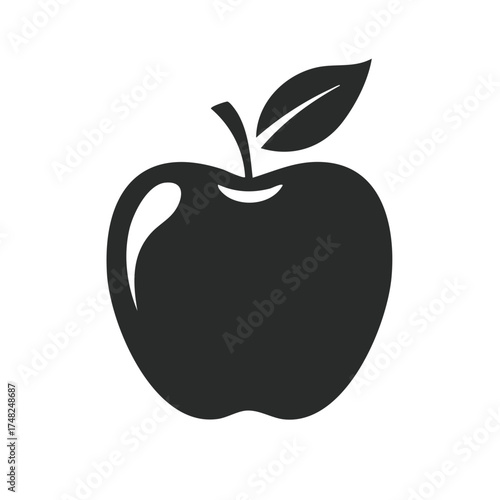 Stylized Apple Silhouette Design Featuring a Single Leaf and Elegant Curved Shapes for Variety of Projects