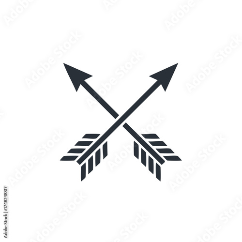 Two crossed arrows minimalist black silhouette icon representing direction and conflict