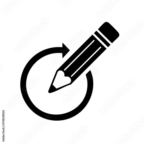 Pencil Writing Rotate Icon Symbol Sign Vector Black and White Illustration
