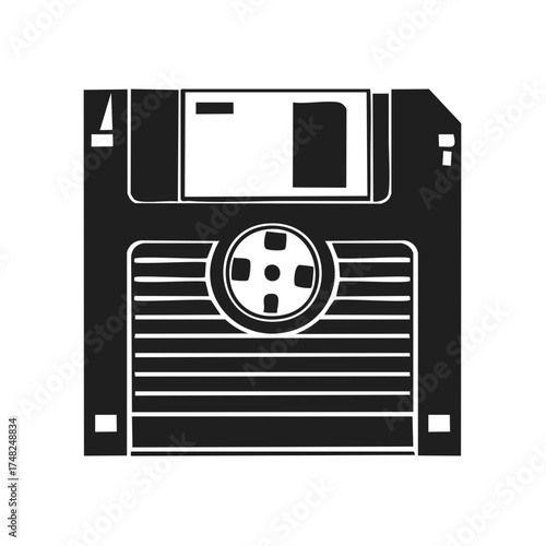 Simple Monochrome Illustration of a Computer Floppy Disk Obsolete Technology Icon