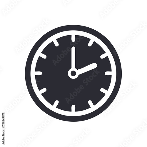 Black and white illustration depicting a clock face showcasing the time at two o'clock