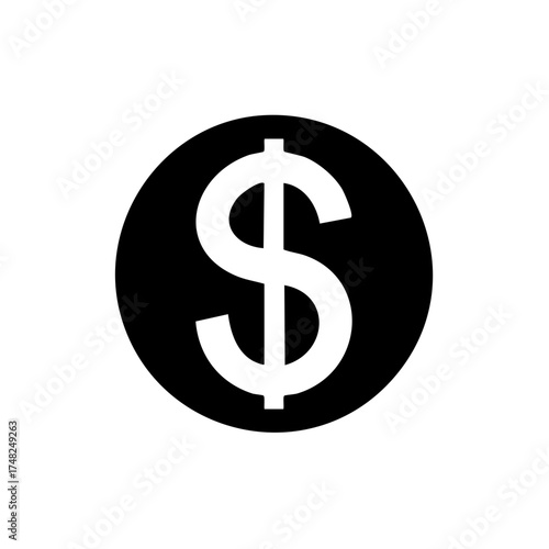 Bold Dollar Sign Centered in a Black Circle Finances Currency Icon
