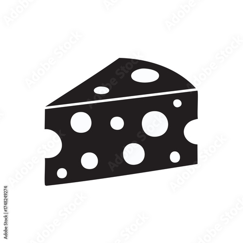 Minimalist black and white icon depicting a triangular cheese wedge featuring characteristic round holes