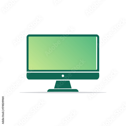 Modern minimalist computer monitor with a gradient green screen and dark green bezel on a simple stand