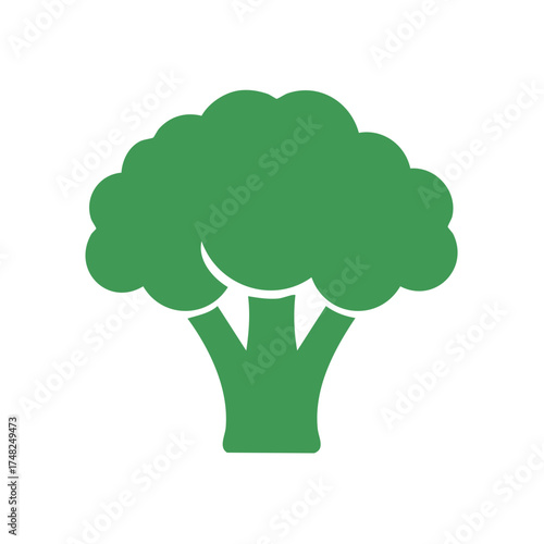 Stylized Green Broccoli Floret Icon isolated on white for food and health projects