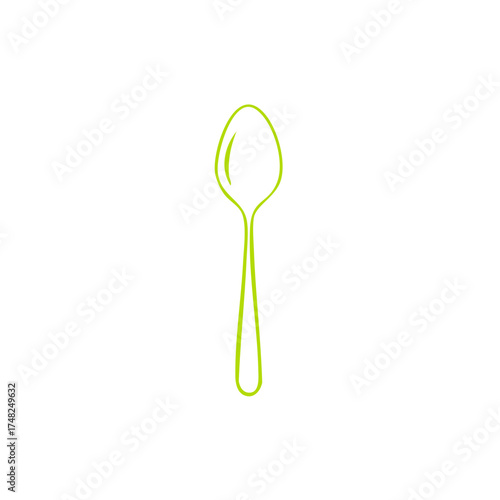 Simple lime green spoon outline. Minimalist kitchen utensil icon for food and dining.