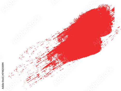 A vibrant red brush stroke slashes diagonally across a white background providing creative texture