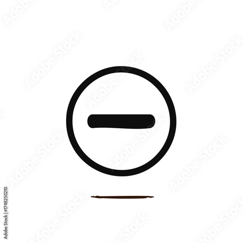 Hand drawn minus symbol inside a circle. Subtraction concept. Simple graphical delete sign.
