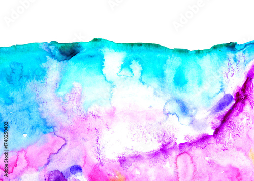 Real Hand Drawn Watercolor Blue and Violet Wet Spots Background