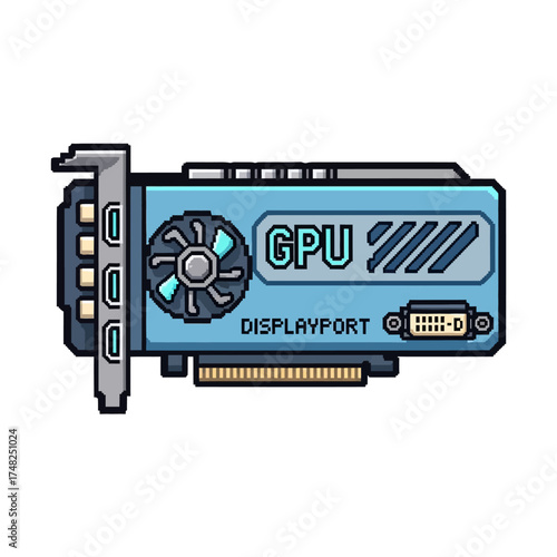 Pixel art style graphic processing unit GPU computer hardware component.