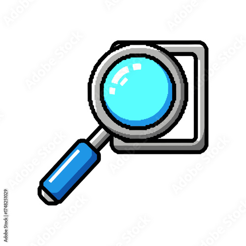 Magnifying glass over a square outline representing search or analysis.