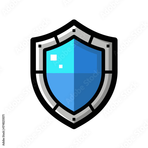 Stylized blue shield icon with a silver border.
