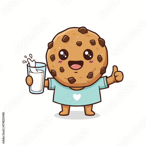 Cookie Character Giving a Thumbs Up While Holding a Glass of Milk