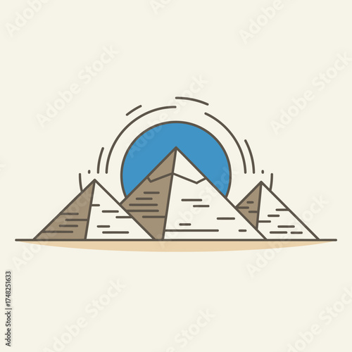 Egyptian Pyramids Illustration with Blue Sky and Sun for Travel and Tourism
