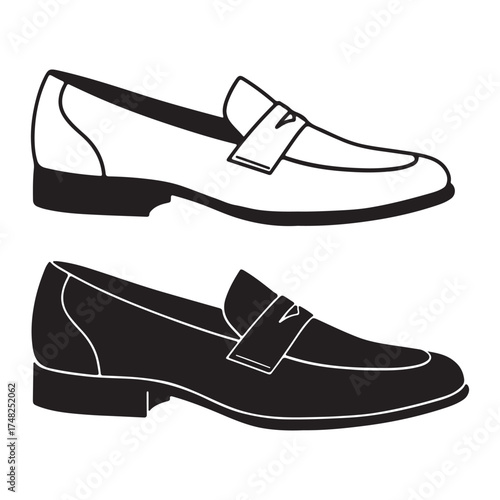 Elegant Loafer Shoes in Black and White Minimalist Style Business Fashion Footwear Illustration for Designers