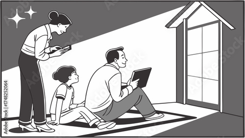 Family Time with Technology Illustration.