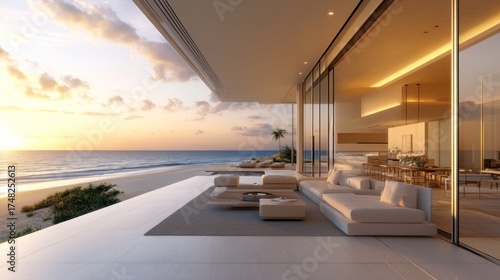 Wallpaper Mural Luxury beachfront villa exterior at sunset Torontodigital.ca