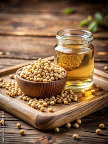 Soybeans in oil on wooden slab
