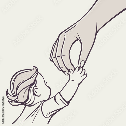 Hand Holding Babys Finger Illustration of Family Bond and Support.