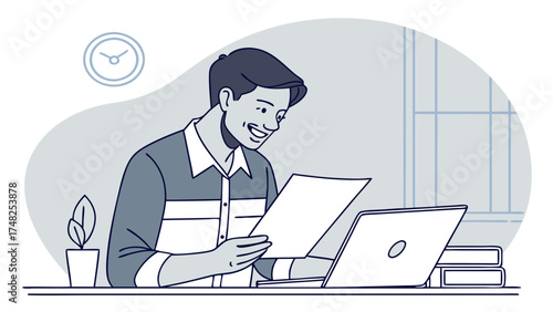 Illustration of a Person Reviewing Documents at a Desk.