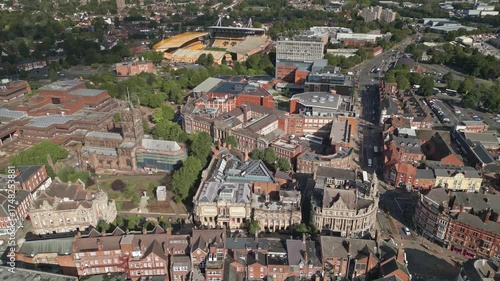Aerial view of main buildings of Wolverhampton city centre, England