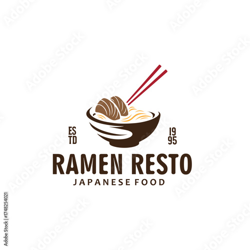 Vintage Ramen Noodle Food In Bowl Silhouette Logo Vector Design Vector Illustration