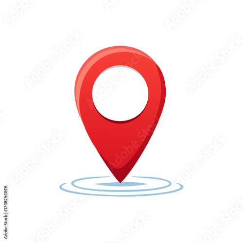 Red Location Pin Vector, Navigation Pointer Symbol Illustration with Circular Indicator