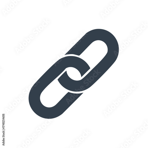 Abstract graphic of two interlinked chain segments in a dark blue solid silhouette against a white background