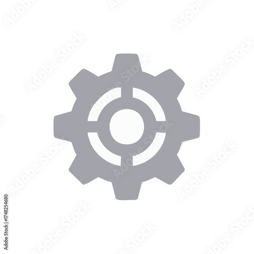 Digital gear icon with central target representing system settings, precision, and optimized technological solutions